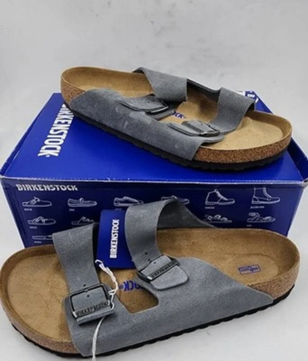 BIRKENSTOCK Arizona Soft Footbed Adjustable Straps Slides Men's 12M Basalt Grey